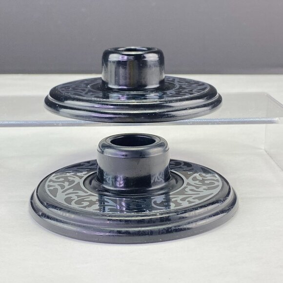Vintage Compo-Site Black Silver Tone Scroll Design Taper Candle Holders - Picture 4 of 11